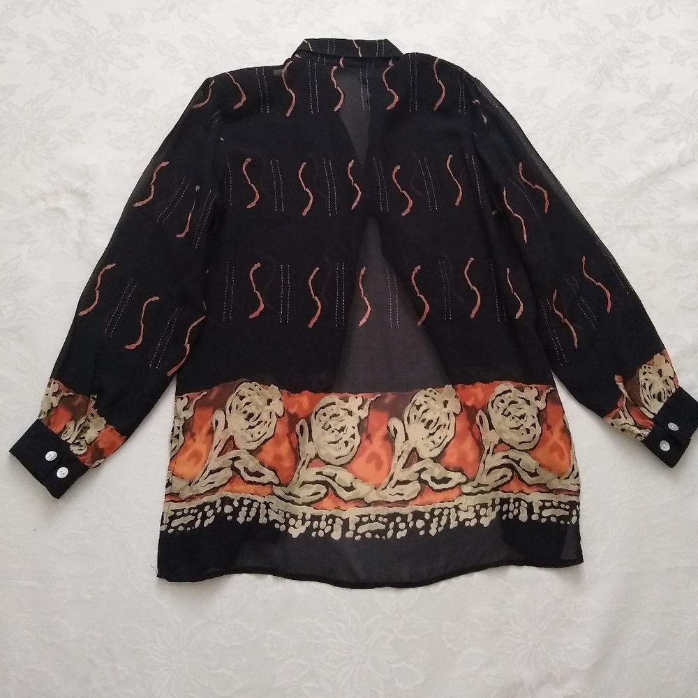 Silk Flower Border Collared Button Down Shirt - image 6